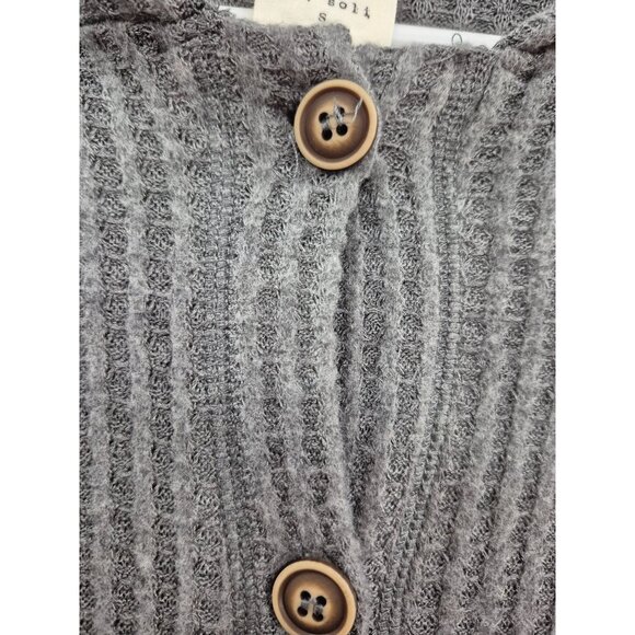 Mai Soli Gray Ribbed Button-Down Hooded Long Sleeve Tie Top Womens S - Picture 4 of 5